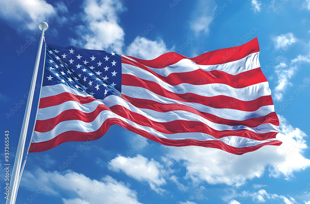 American flag. The USA flag blowing in the wind, symbolizing American pride and patriotism. American flag. The USA flag blowing in the wind, symbolizing American pride and patriotism.