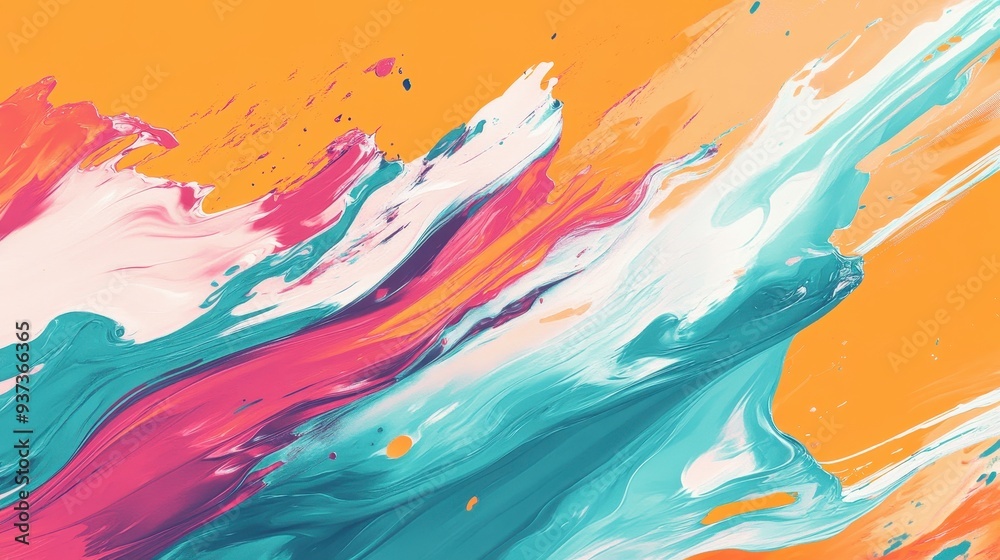 A vibrant abstract painting with dynamic brush strokes in various colors on an orange background. A vibrant abstract painting with dynamic brush strokes in various colors on an orange background.