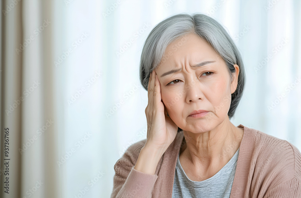 Portrait of an Elderly Woman Experiencing Headache or Stress at Home Portrait of an Elderly Woman Experiencing Headache or Stress at Home