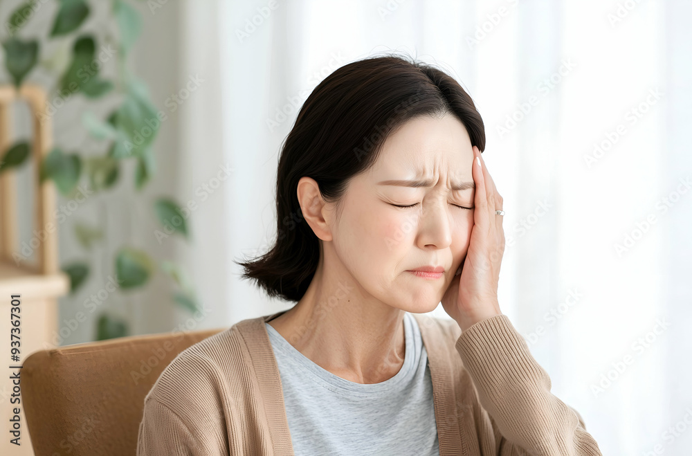 Portrait of an Elderly Woman Experiencing Headache or Stress at Home Portrait of an Elderly Woman Experiencing Headache or Stress at Home
