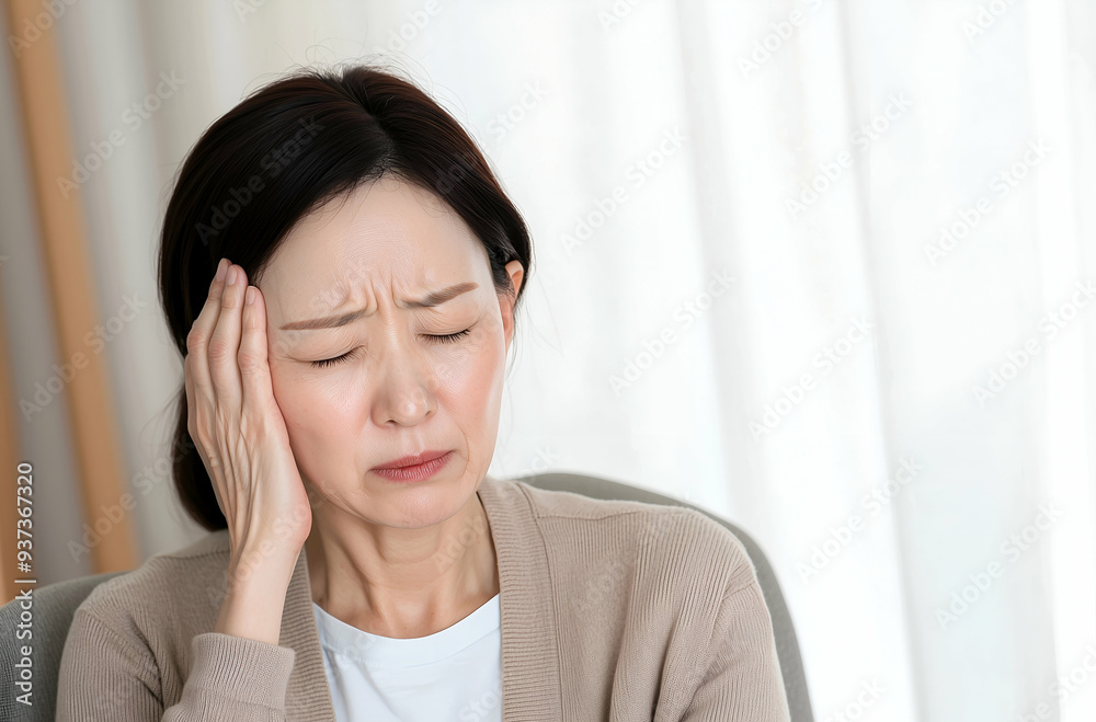 Portrait of an Elderly Woman Experiencing Headache or Stress at Home Portrait of an Elderly Woman Experiencing Headache or Stress at Home