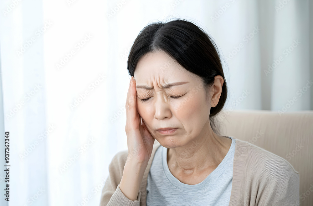 Portrait of an Elderly Woman Experiencing Headache or Stress at Home Portrait of an Elderly Woman Experiencing Headache or Stress at Home