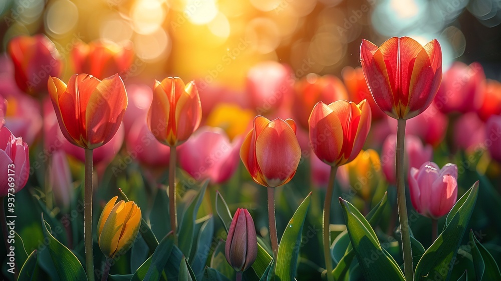 Blooming Tulips under the Sun - Vibrant Field of Colorful Flowers in Full Bloom Blooming Tulips under the Sun - Vibrant Field of Colorful Flowers in Full Bloom