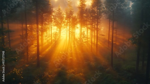 Sunbeams Through Foggy Forest - Realistic Digital Painting