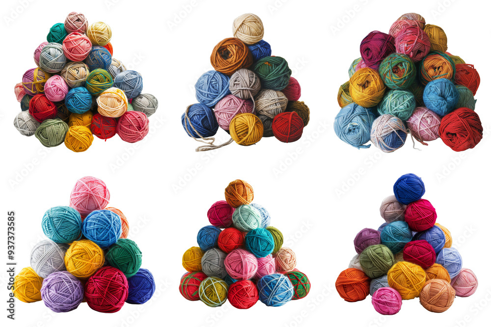 A Collection of Colorful Yarn Balls Arranged in Triangles A Collection of Colorful Yarn Balls Arranged in Triangles