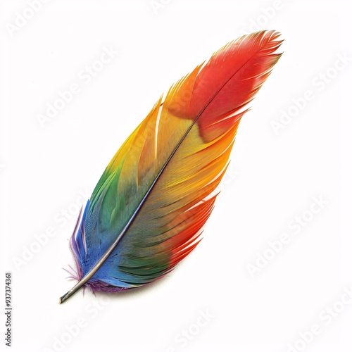 Vibrant Parrot Feather with Colorful Hues Isolated on White Background