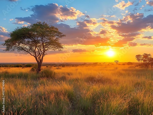 African Savanna Sunset - Golden Grassland Landscape Photography