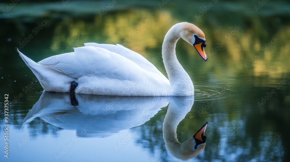 Swan's grace on mirror-like pond Swan's grace on mirror-like pond