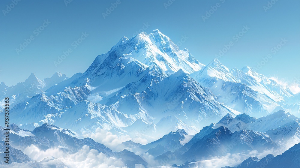 Majestic Snow-Capped Mountain Range Beneath Clear Skies Majestic Snow-Capped Mountain Range Beneath Clear Skies