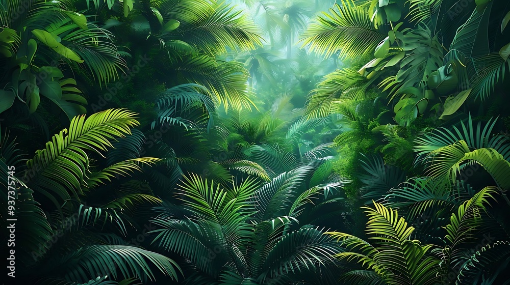 A lush, vibrant jungle scene filled with diverse tropical plants and foliage. A lush, vibrant jungle scene filled with diverse tropical plants and foliage.