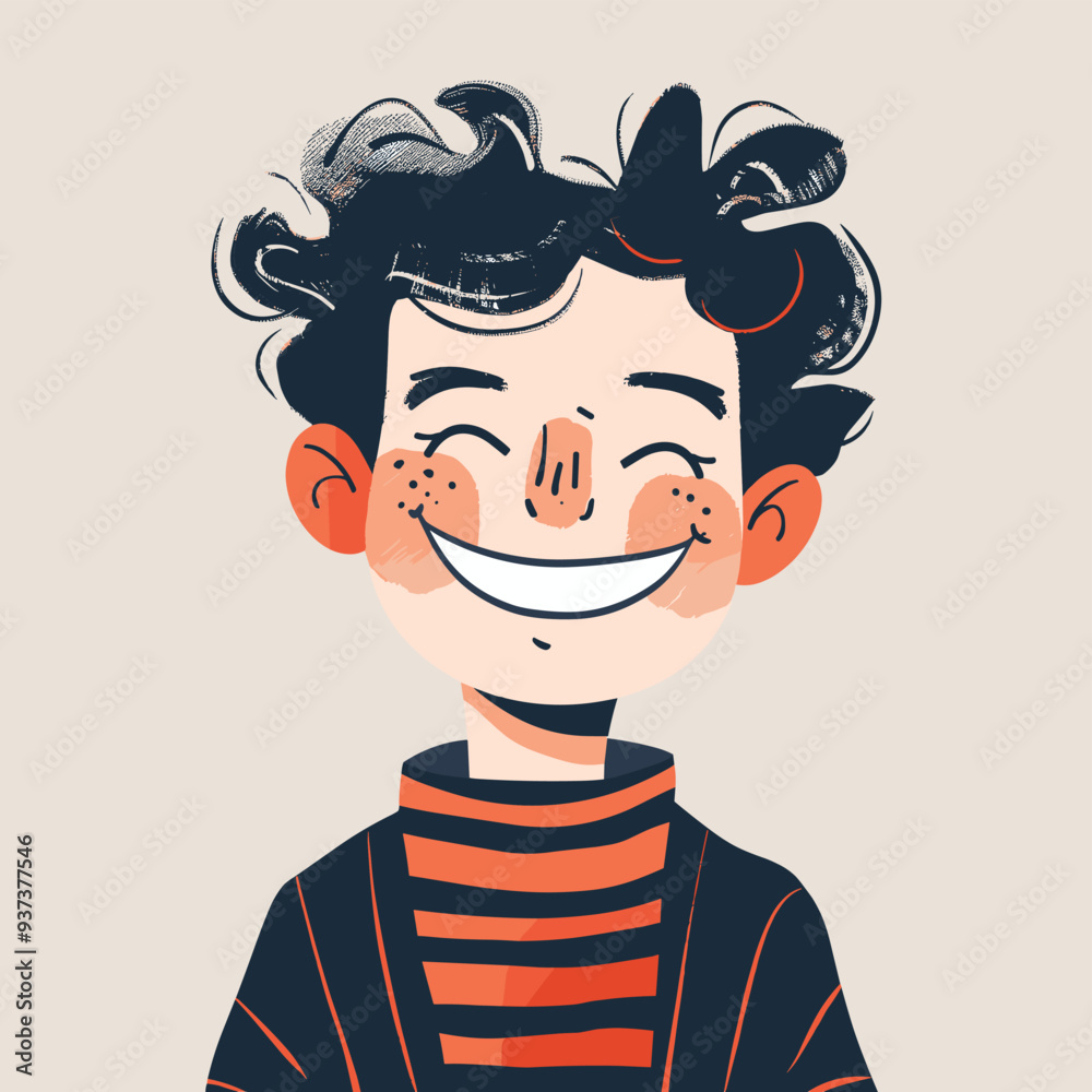 Cheerful young boy with curly hair and a bright smile wearing a striped shirt. Cheerful young boy with curly hair and a bright smile wearing a striped shirt.