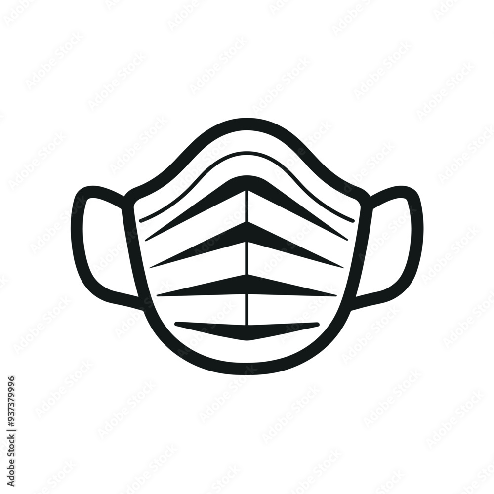 Simple illustration of a protective face mask with ear loops in black and white. Simple illustration of a protective face mask with ear loops in black and white.