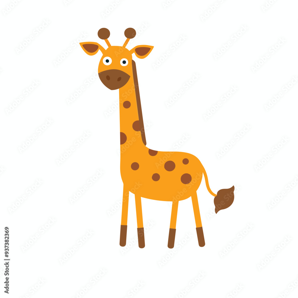 Cute cartoon giraffe illustration with an orange body and brown spots on a white background. Cute cartoon giraffe illustration with an orange body and brown spots on a white background.