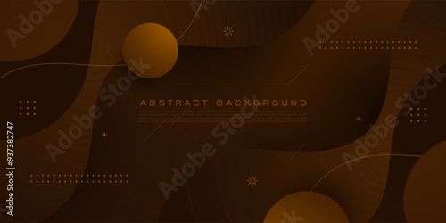 Dark brown gradient background with geometric wave and circle shapes elements. Dark brown color wave design. Simple elegant concept. Eps10 vector