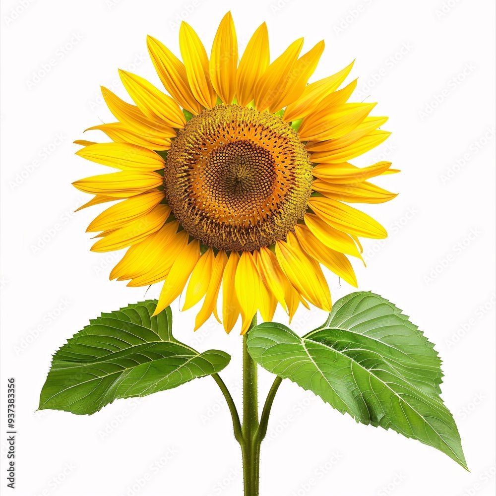 Fototapeta premium Radiant Single Sunflower Blossoming in Splendid Isolation on White Background