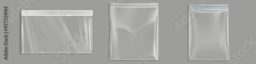 Realistic Transparent Empty Plastic Food Packaging Template Set. EPS10 Vector