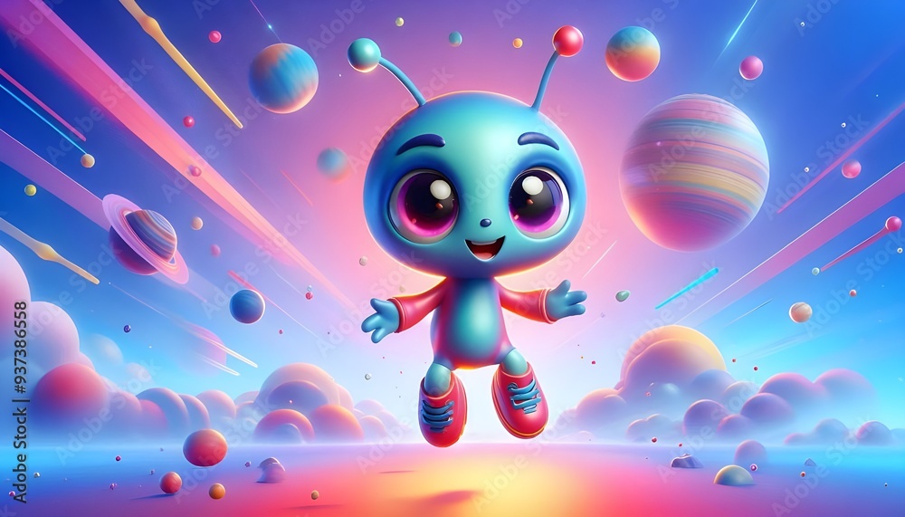 Fototapeta premium Of a cute and playful alien creature in 3D animation style
