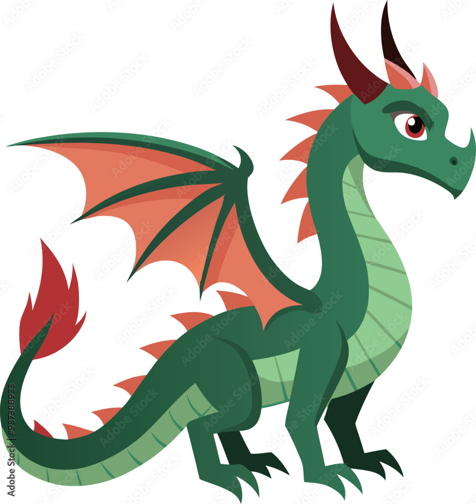 Medieval fantasy world green dragon illustration Medieval fantasy world green dragon illustration