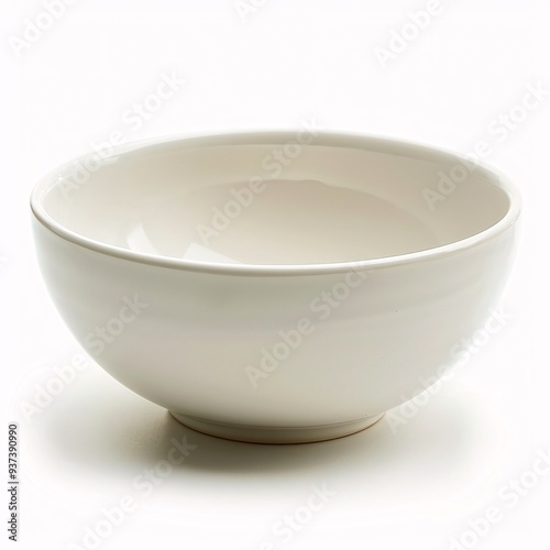 Minimalist White Ceramic Bowl with Glossy Finish on Isolated White Background