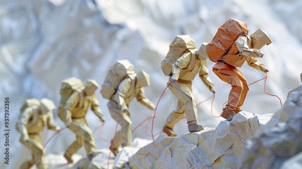 Fototapeta premium Origami Adventure: Climbing Mountain Challenge
