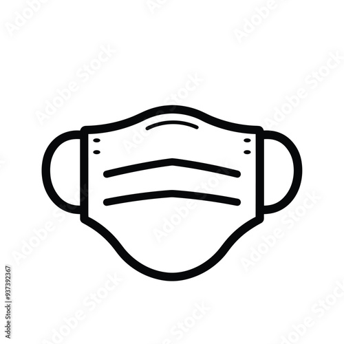 Simple black and white icon of a protective face mask with ear loops, representing health safety and pandemic precautions