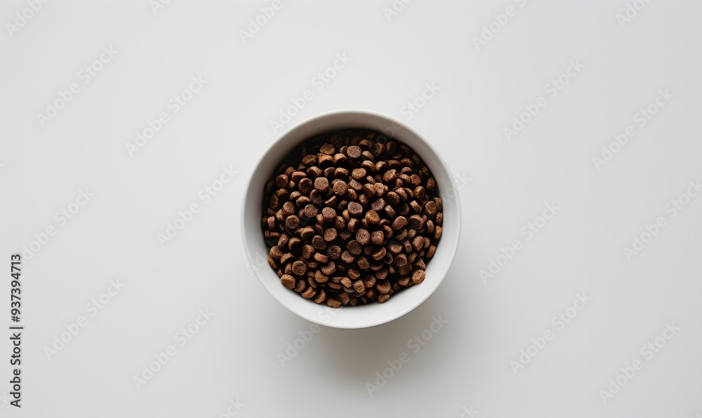 Dry dog food in a bowl on a white background. Dry dog food in a bowl on a white background.