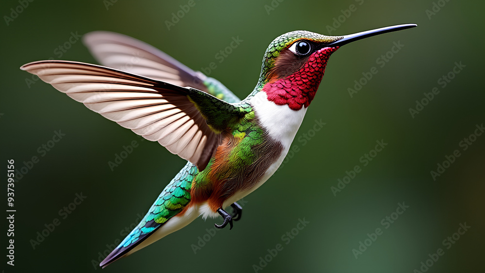 Fototapeta premium The hummingbird has snake scale patterns and rainbow feathers shaped like a robot