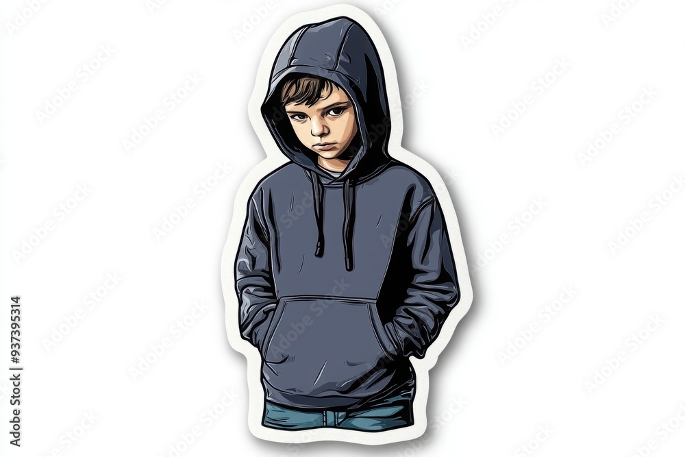 Serious Boy in Hoodie Cartoon Illustration Serious Boy in Hoodie Cartoon Illustration