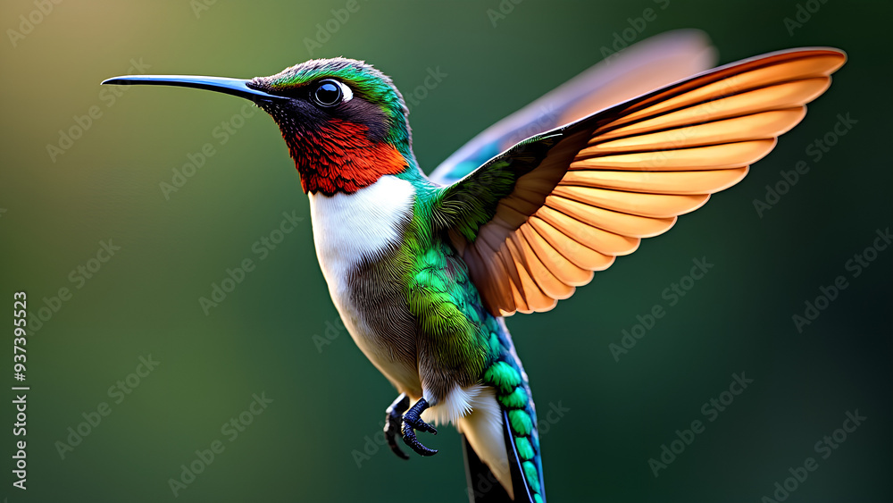 Fototapeta premium The hummingbird has snake scale patterns and rainbow feathers shaped like a robot