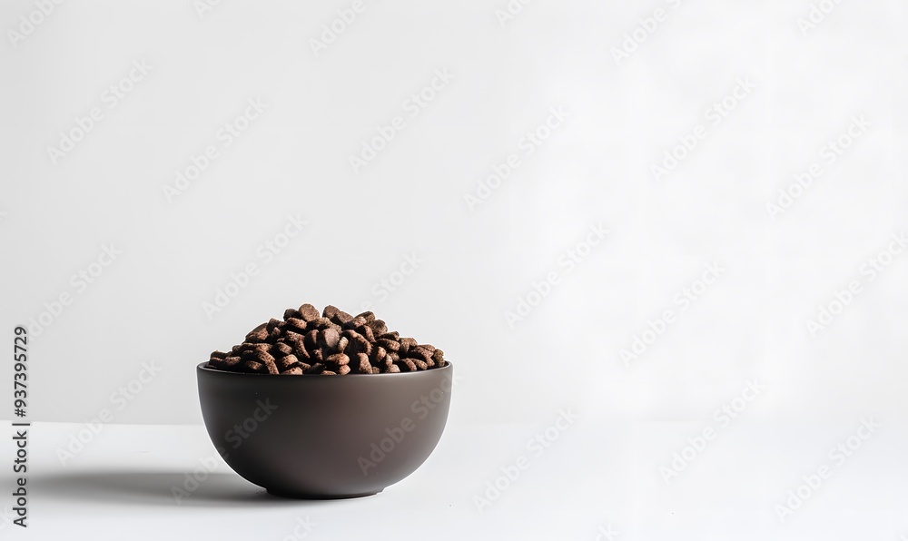 Dry dog food in a bowl on a white background. Dry dog food in a bowl on a white background.