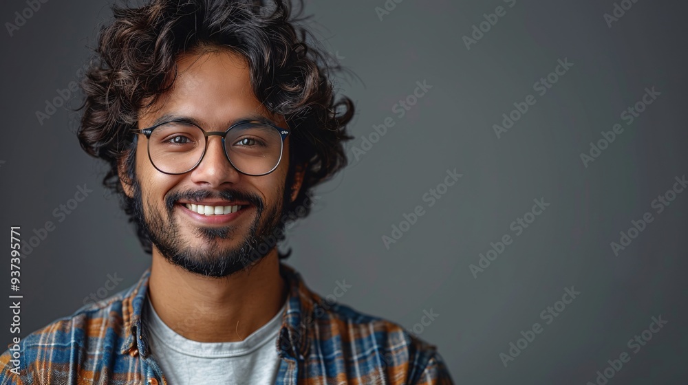 Smiling Indian Man with Glasses Presenting Blank Smartphone Screen for App Display Mockups