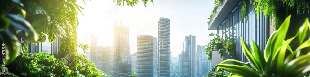 Green City Concept: Double Exposure of Lush Forest and Modern Skyscrapers. Abstract Environmental Technology Illustration for Sustainable Development. Eco-Friendly Urban Design Merging Nature and Arch Green City Concept: Double Exposure of Lush Forest and Modern Skyscrapers. Abstract Environmental Technology Illustration for Sustainable Development. Eco-Friendly Urban Design Merging Nature and Arch