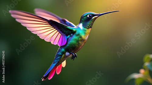 The hummingbird has snake scale patterns and rainbow feathers shaped like a robot photo