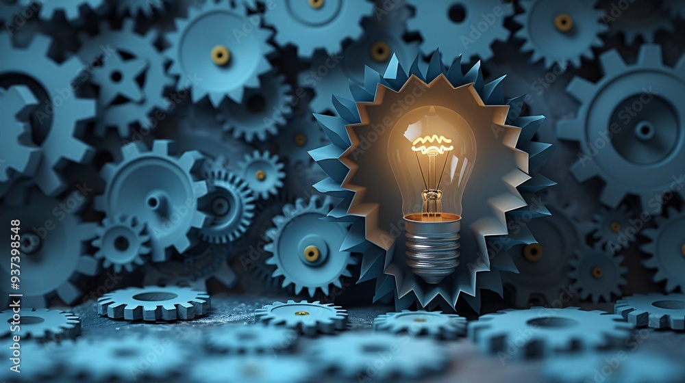 Gear-driven light bulb concept for business teamwork and technology Gear-driven light bulb concept for business teamwork and technology