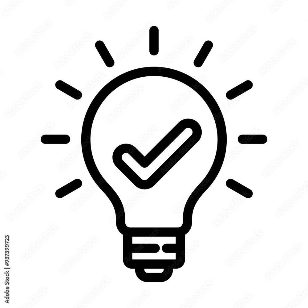 Bulb checkmark black like quick tip line icon. Bulb icon expert, genius, idea, innovation, lamp, light bulb, mark, creative, positive, simplicity, smart, solution, strategy, think, tick, choice. Bulb checkmark black like quick tip line icon. Bulb icon expert, genius, idea, innovation, lamp, light bulb, mark, creative, positive, simplicity, smart, solution, strategy, think, tick, choice.