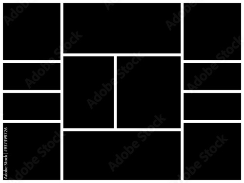 12 Blank photo collage vector template, Picture frame composition portfolio collection, poster wall template  background and mockup