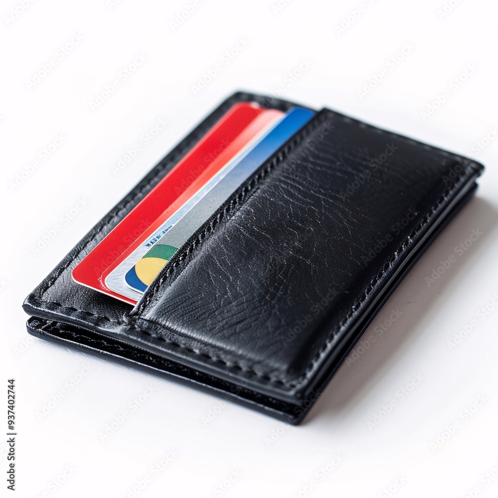 Modern Black Leather Wallet with Credit Cards on White Background Modern Black Leather Wallet with Credit Cards on White Background