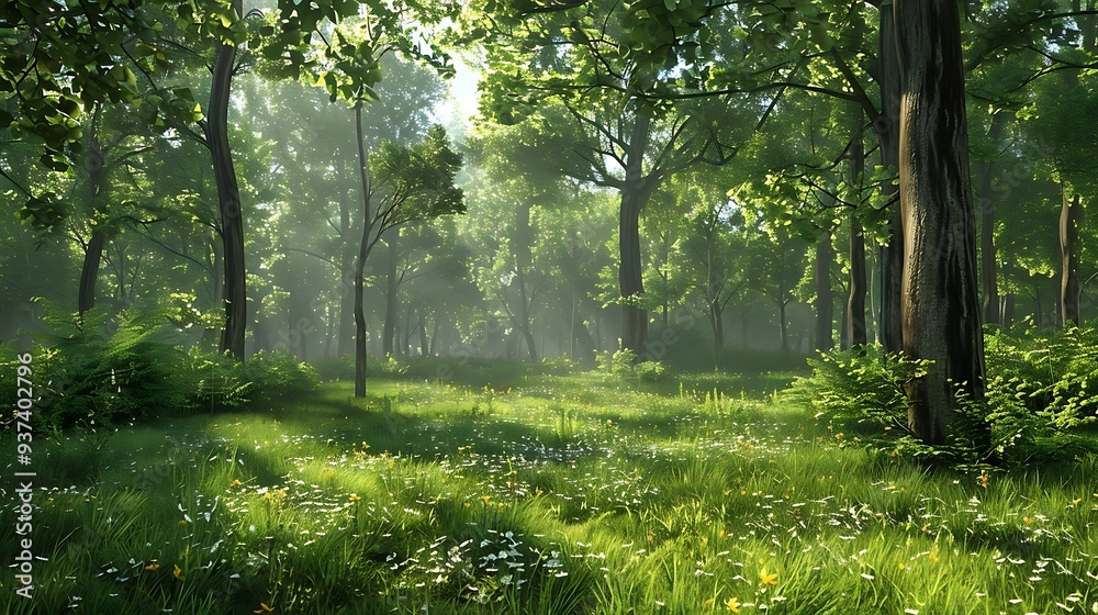 A serene forest scene with lush greenery and sunlight filtering through trees, creating a tranquil atmosphere. A serene forest scene with lush greenery and sunlight filtering through trees, creating a tranquil atmosphere.
