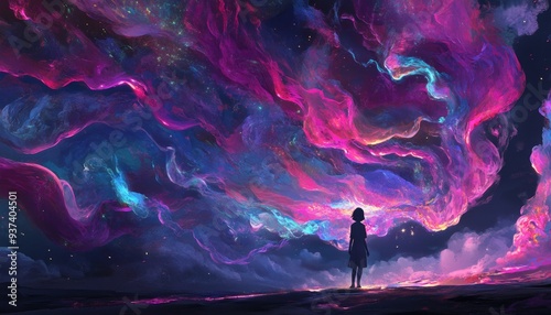 Picture of woman Astral body Psychedelic journey near death experience made by Generative AI