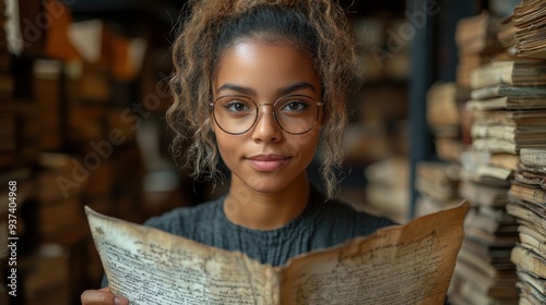 African american woman archivist preserving historical records in well-organized archive room.