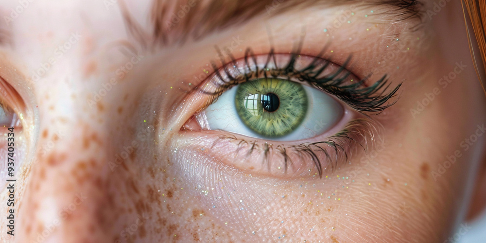 Green female eyes close up blurred background focus on the eye Green female eyes close up blurred background focus on the eye