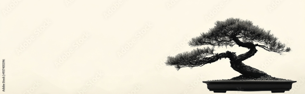 Fototapeta premium bonsai tree against a simple, neutral background, with clean lines and ample room for copy