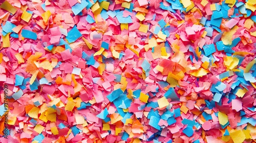 A bright, multi-colored confetti background with scattered pieces