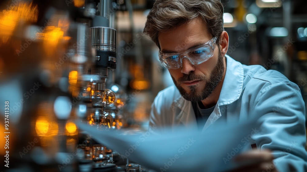 Male quality control inspector analyzing products on a factory production line with focus Male quality control inspector analyzing products on a factory production line with focus