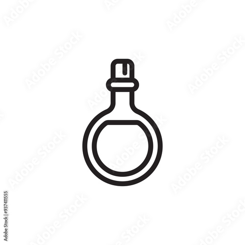 Round laboratory glass ouline flat icon, transparent test tube medicine icon, chemical glass design illustration, isolated on white background. 