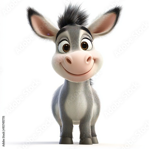 Cute Happy Donkey Isolated on White Background, Cartoon Character - Mascot
