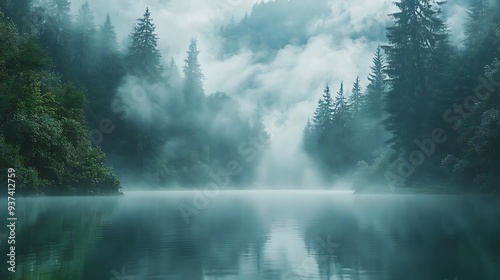 Misty Forest Lake - Tranquil Nature Photography