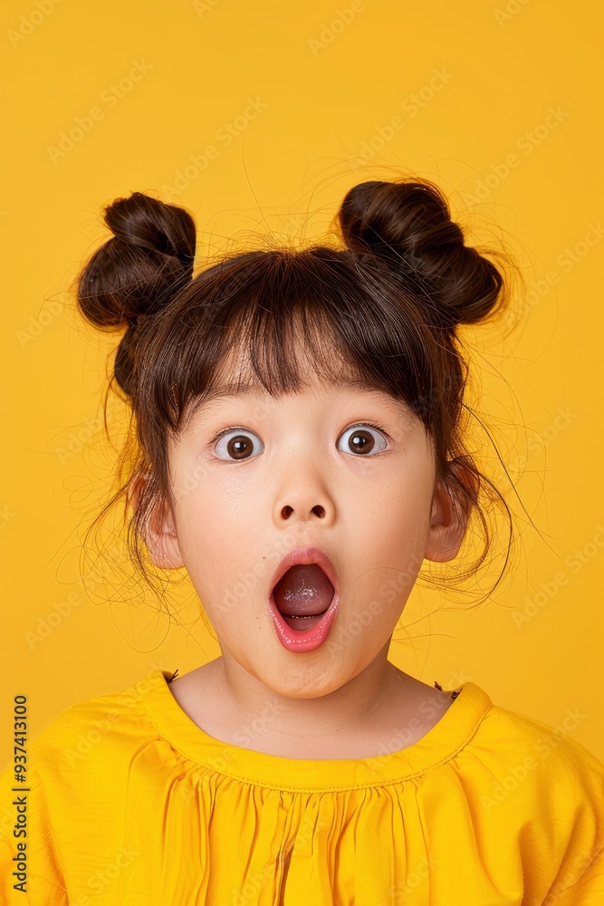 A Surprised Chinese Girl Against A Yellow Background A Surprised Chinese Girl Against A Yellow Background