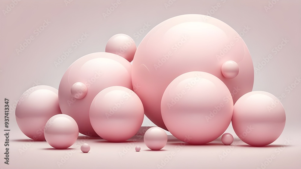 Fototapeta premium Colorful pink sphere ball background; Abstract composition with different sizes.