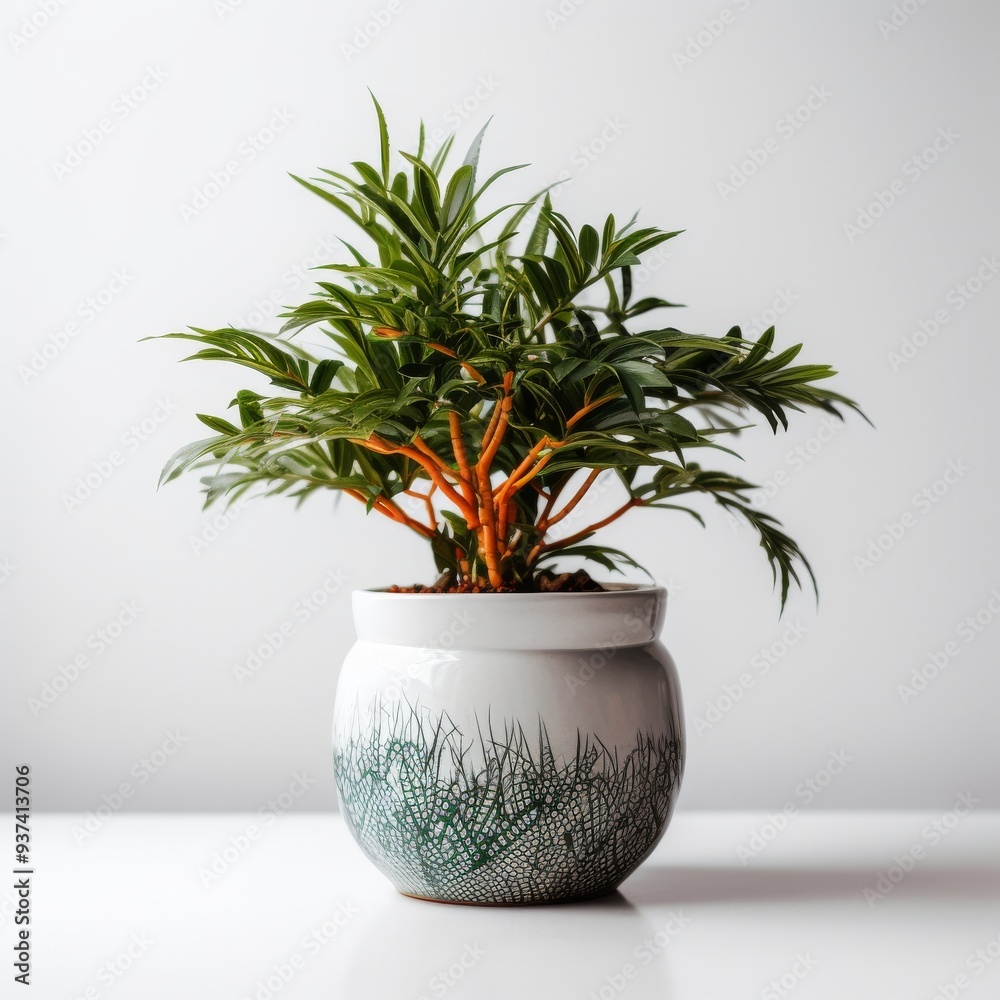 Elegant Potted Indoor Plant in Stylish Ceramic Pot on White Background, Perfect for Home and Office Decor Elegant Potted Indoor Plant in Stylish Ceramic Pot on White Background, Perfect for Home and Office Decor